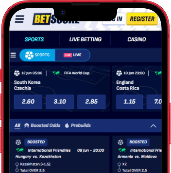 Palinsesto calcio di BetScore con quote di una partita